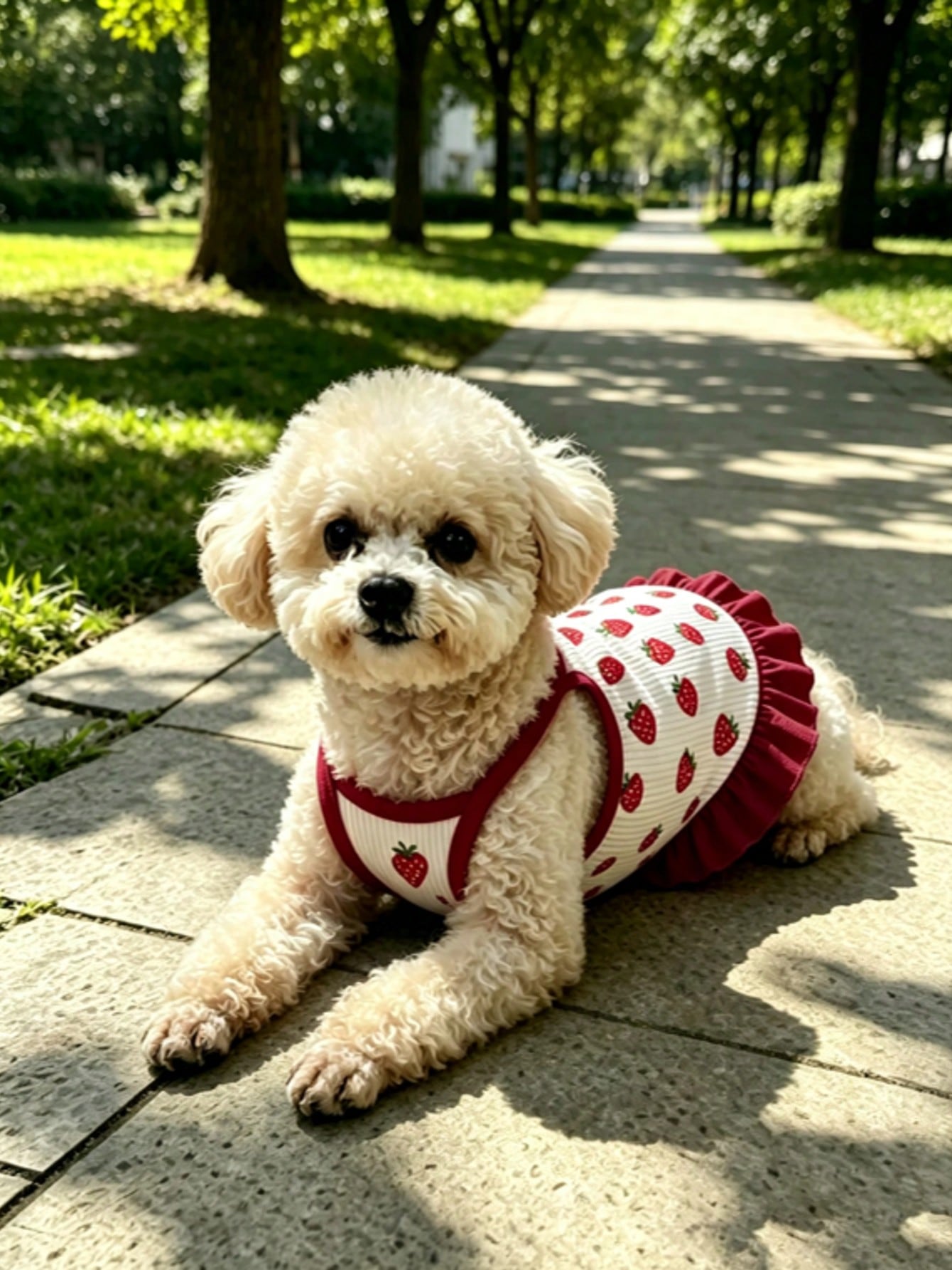 Cherry Print Pet Dress, Sleeveless Ruffle Hem Breathable For Small Dogs And Cats, Suitable For Poodle Teddy Chihuahua, Anti-Shedding