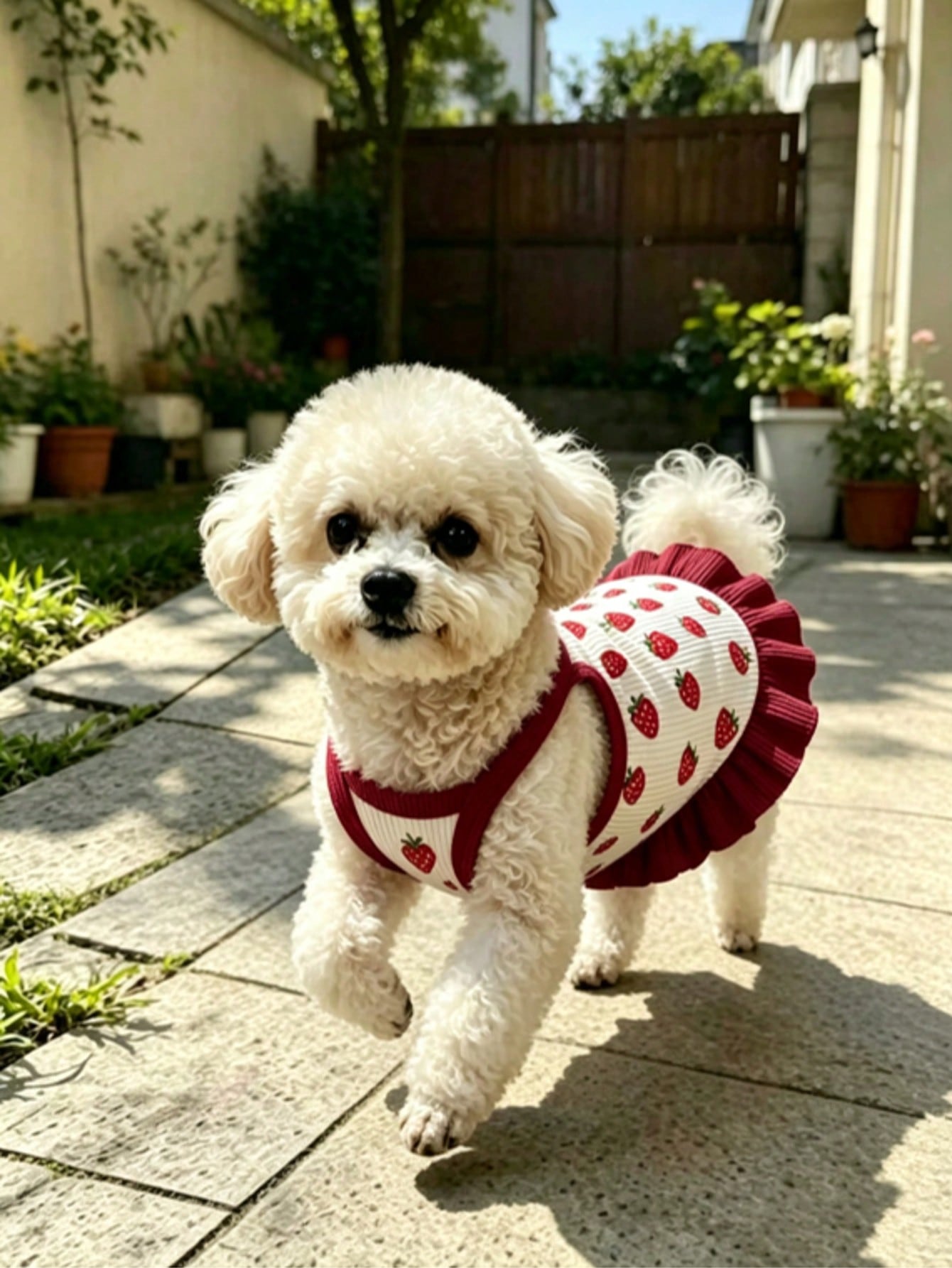 Cherry Print Pet Dress, Sleeveless Ruffle Hem Breathable For Small Dogs And Cats, Suitable For Poodle Teddy Chihuahua, Anti-Shedding