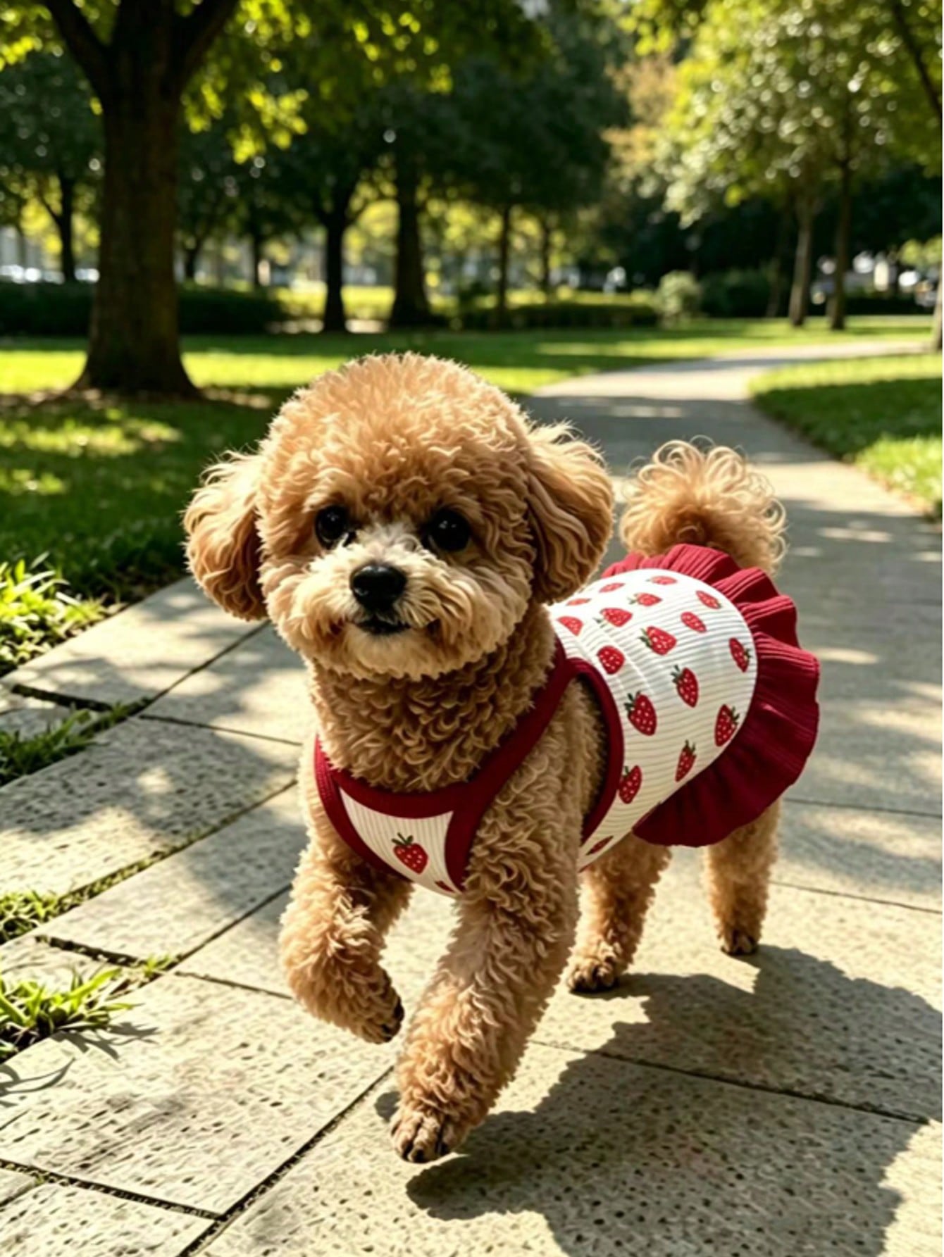 Cherry Print Pet Dress, Sleeveless Ruffle Hem Breathable For Small Dogs And Cats, Suitable For Poodle Teddy Chihuahua, Anti-Shedding