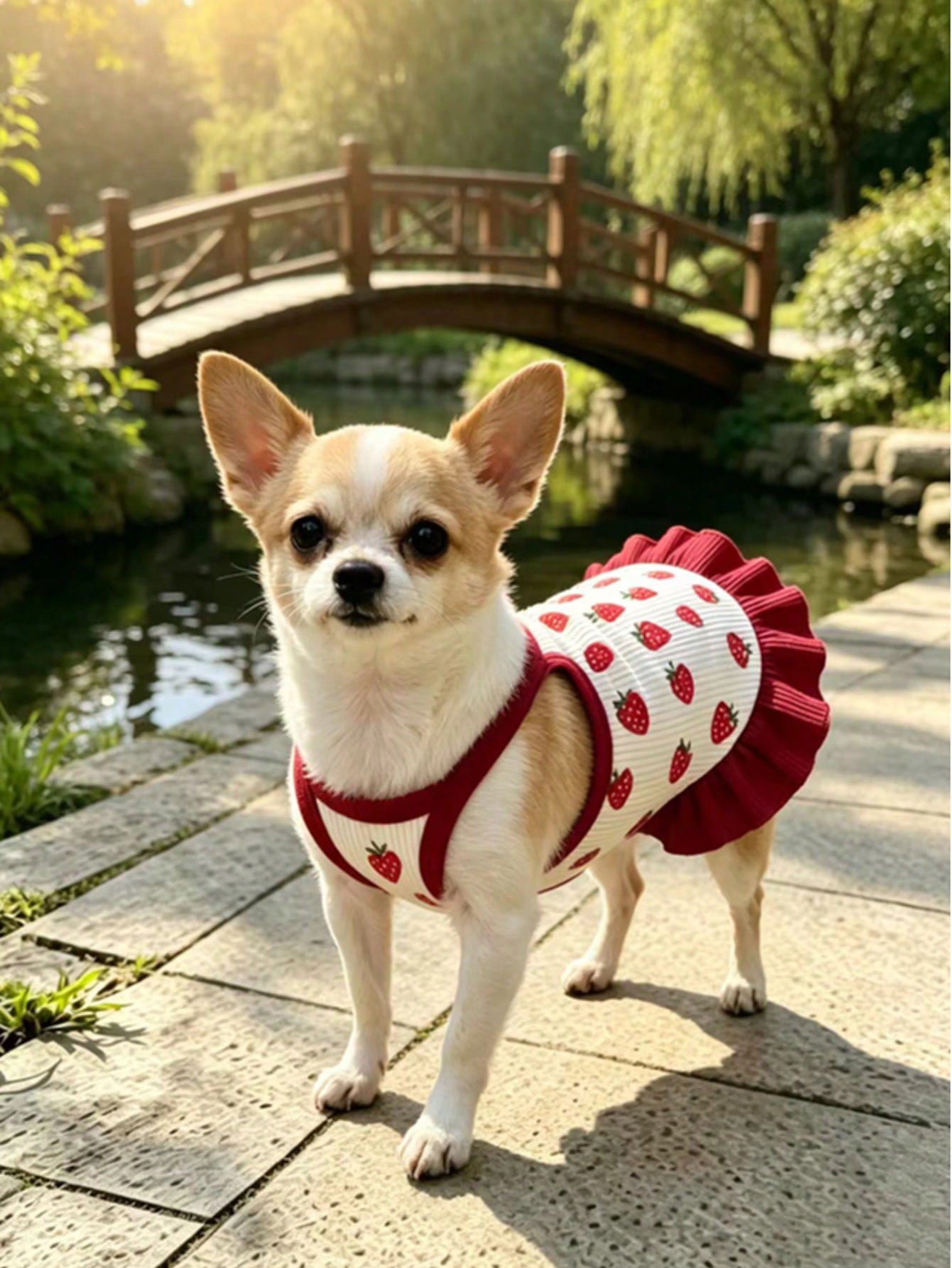 Cherry Print Pet Dress, Sleeveless Ruffle Hem Breathable For Small Dogs And Cats, Suitable For Poodle Teddy Chihuahua, Anti-Shedding