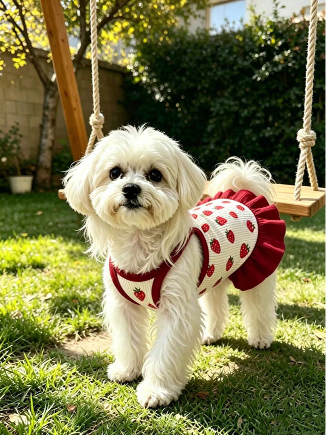 Cherry Print Pet Dress, Sleeveless Ruffle Hem Breathable For Small Dogs And Cats, Suitable For Poodle Teddy Chihuahua, Anti-Shedding