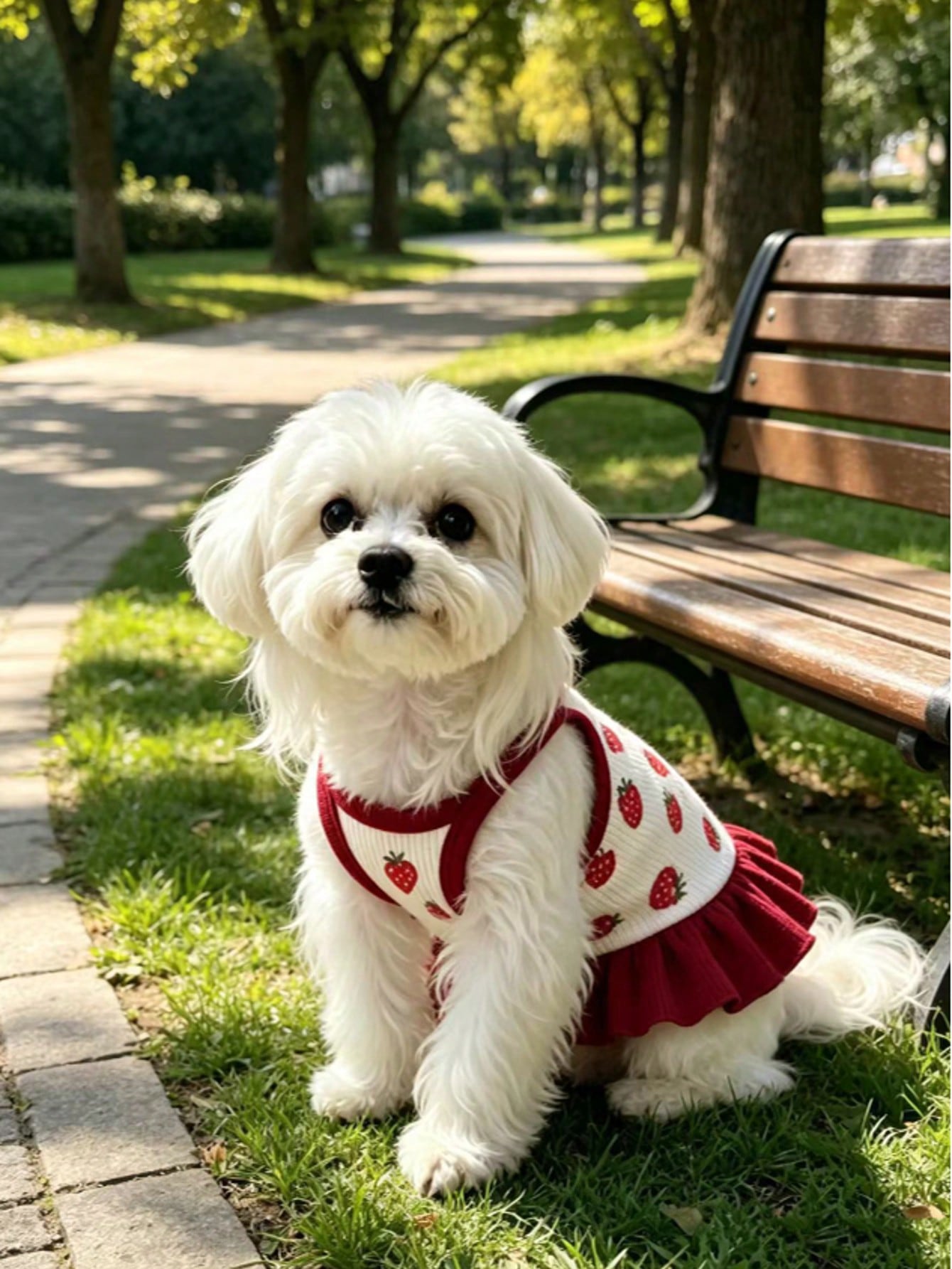 Cherry Print Pet Dress, Sleeveless Ruffle Hem Breathable For Small Dogs And Cats, Suitable For Poodle Teddy Chihuahua, Anti-Shedding