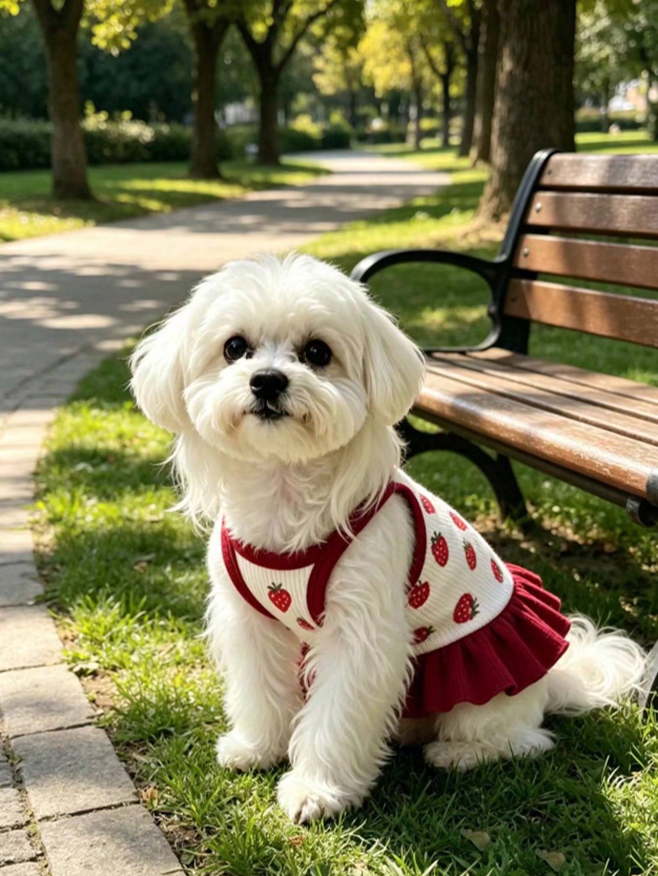 Cherry Print Pet Dress, Sleeveless Ruffle Hem Breathable For Small Dogs And Cats, Suitable For Poodle Teddy Chihuahua, Anti-Shedding