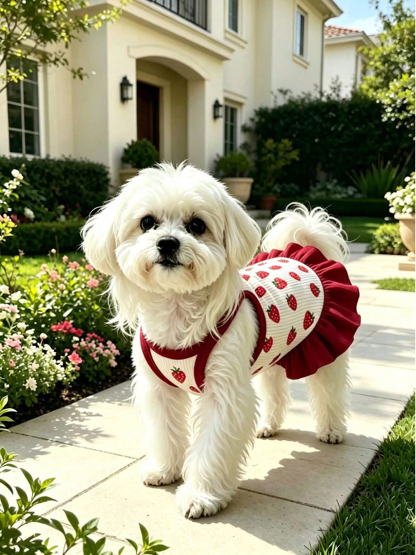 Cherry Print Pet Dress, Sleeveless Ruffle Hem Breathable For Small Dogs And Cats, Suitable For Poodle Teddy Chihuahua, Anti-Shedding