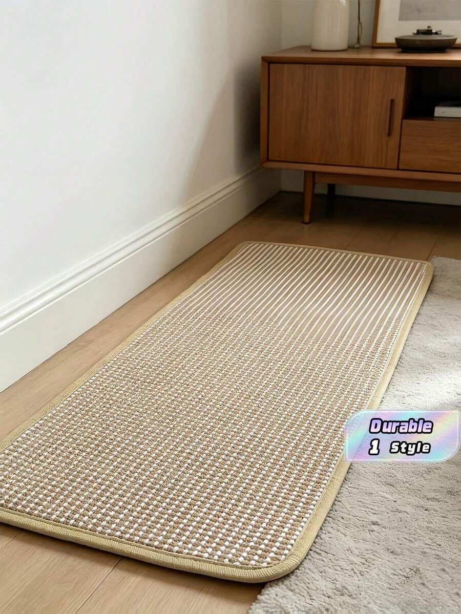 Vertical sisal cat scratching board mounted as a sofa protector with hook and loop fasteners for cats.