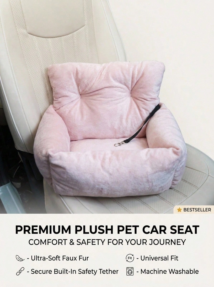 1pc Detachable Pink Pet Car Seat Cushion, Suitable For All Seasons, Pet Car Seat, Pet Bed With Leash, Fit For Medium & Small Cats And Dogs