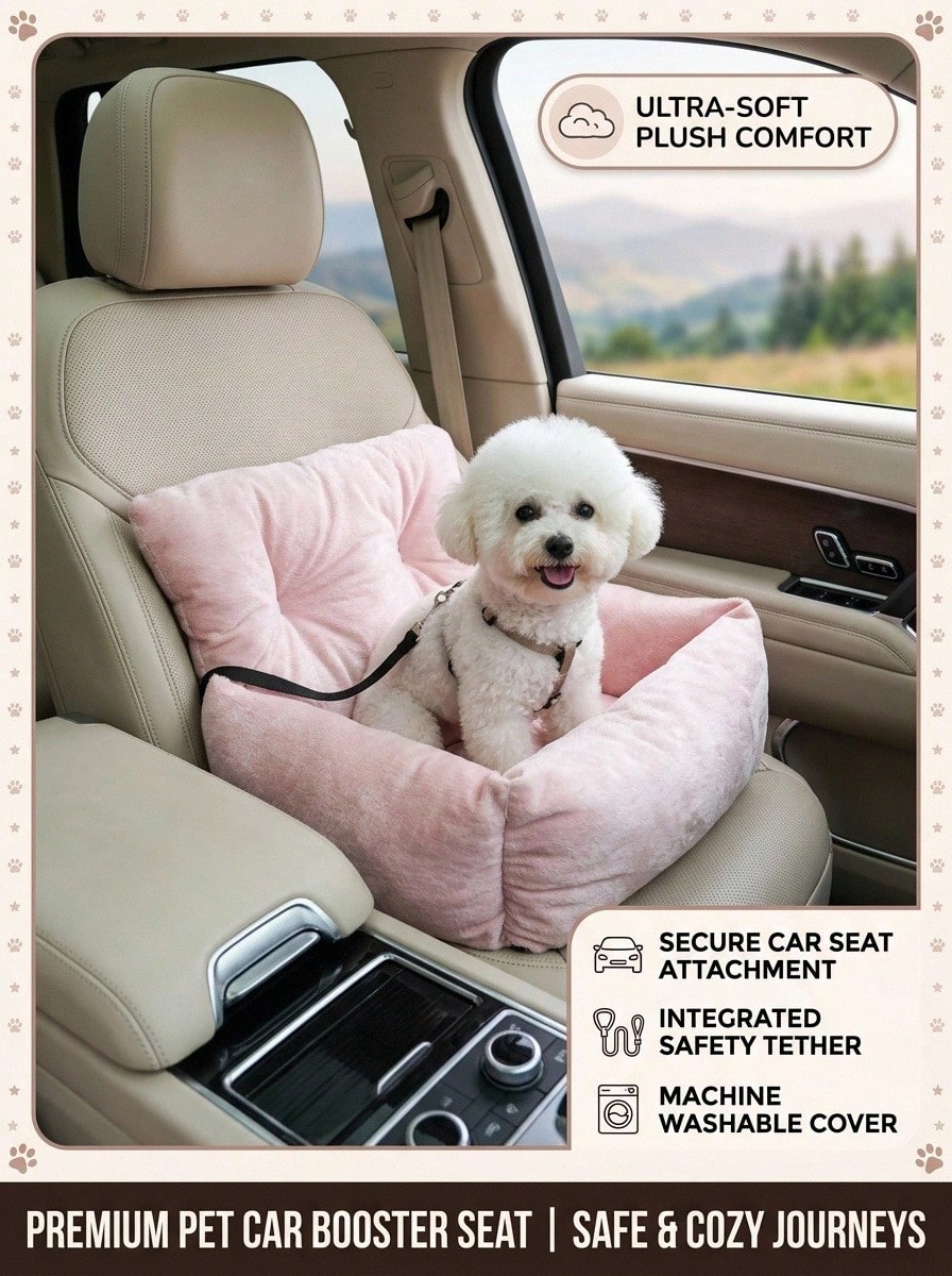 1pc Detachable Pink Pet Car Seat Cushion, Suitable For All Seasons, Pet Car Seat, Pet Bed With Leash, Fit For Medium & Small Cats And Dogs