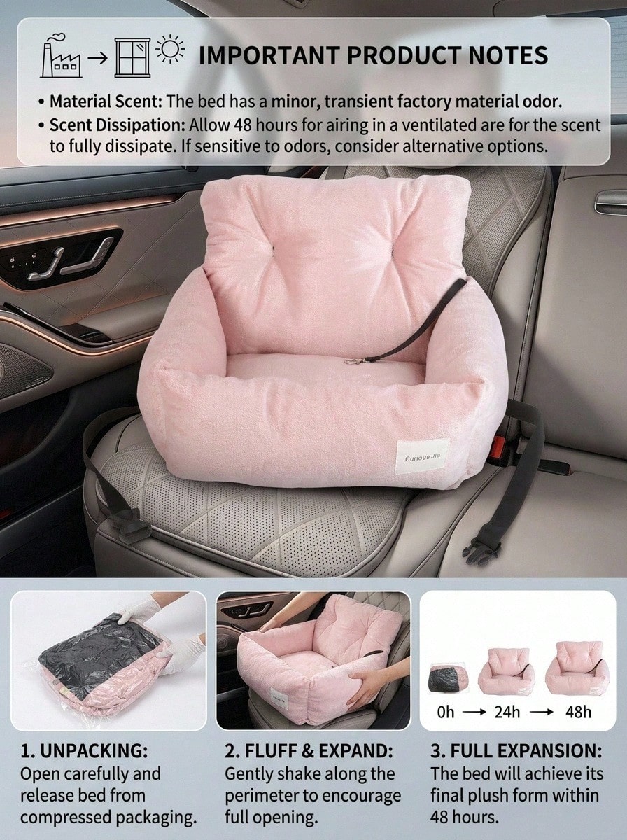 1pc Detachable Pink Pet Car Seat Cushion, Suitable For All Seasons, Pet Car Seat, Pet Bed With Leash, Fit For Medium & Small Cats And Dogs