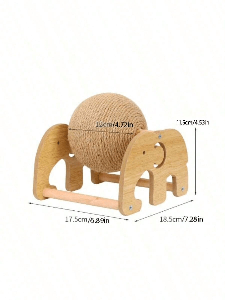 Sisal cat scratching post featuring a vertical roller ball in Lucky Elephant Cat Paw design for cats.
