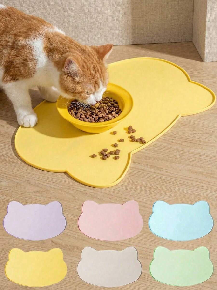 Multicolor waterproof silicone pet feeding mat designed for cats and dogs, featuring a plain non-slip surface to prevent food and water spills.