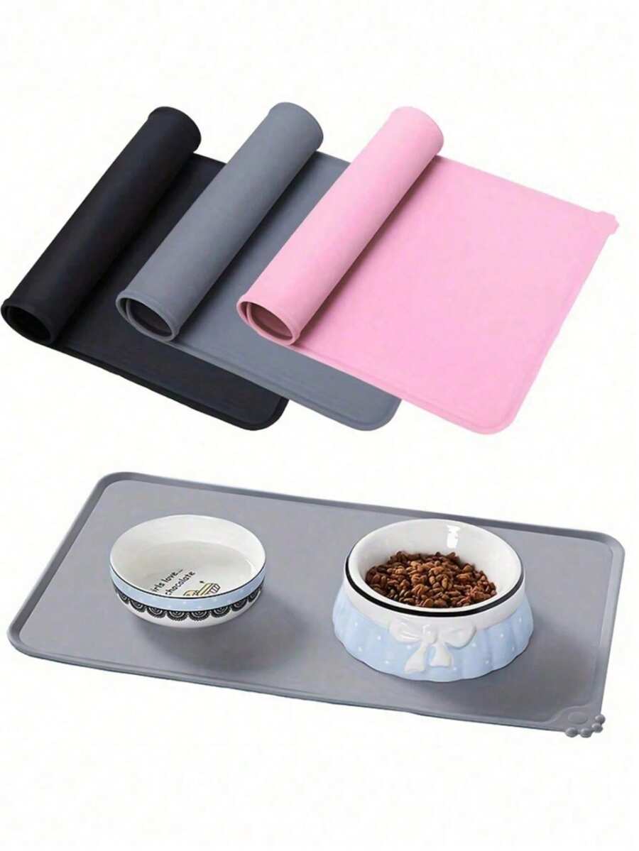 Multicolor waterproof silicone pet feeding mat designed for cats and dogs, featuring a plain non-slip surface to prevent food and water spills.