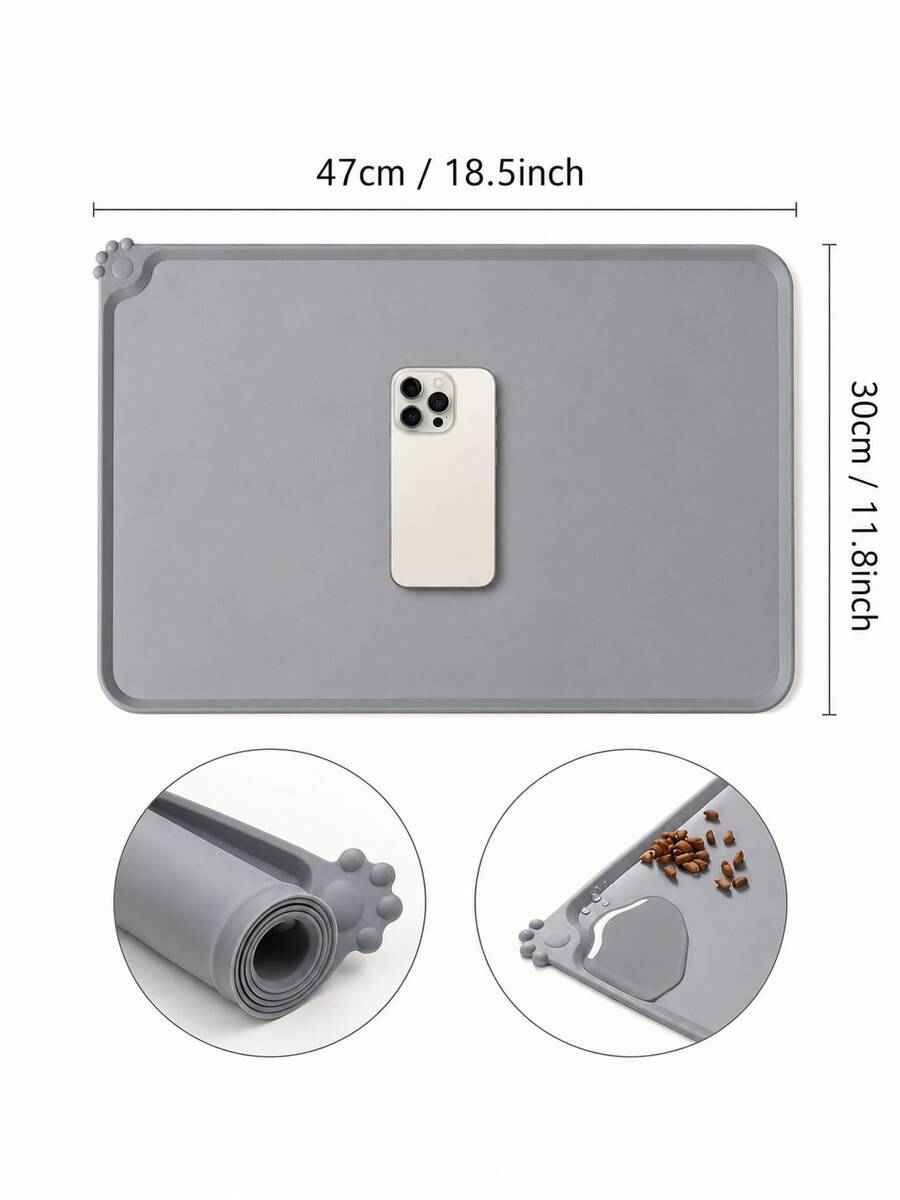 Multicolor waterproof silicone pet feeding mat designed for cats and dogs, featuring a plain non-slip surface to prevent food and water spills.