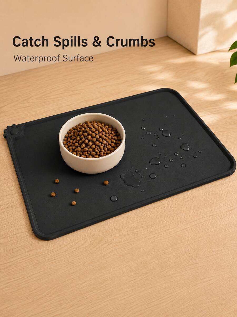 Multicolor waterproof silicone pet feeding mat designed for cats and dogs, featuring a plain non-slip surface to prevent food and water spills.