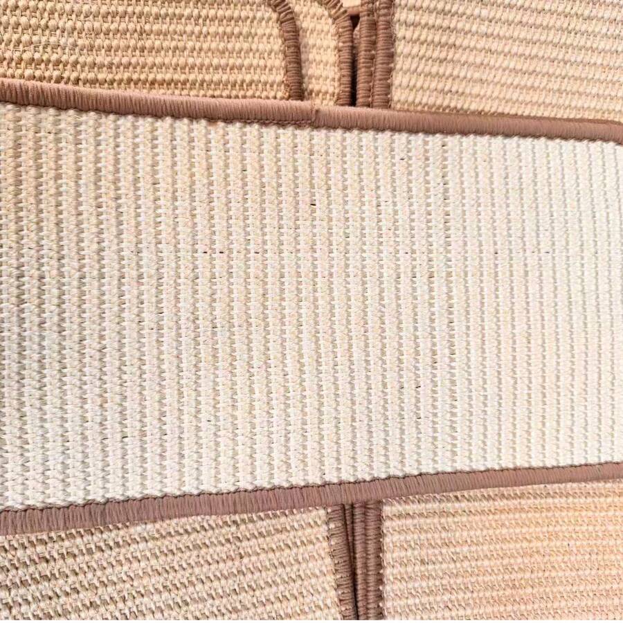 Vertical woven cat scratching post featuring a non-slip base and beige woven pattern, made from durable sisal material.
