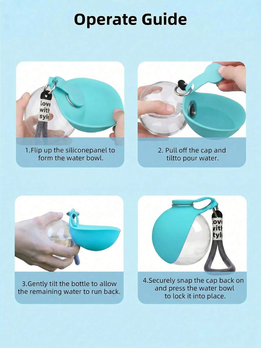 Portable 2-in-1 stainless steel dog water bottle with a colorblock design and foldable bowl, 285 ml capacity for dogs and cats.