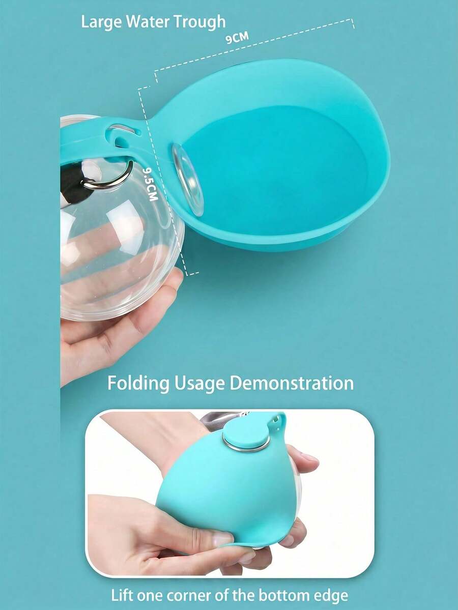 Portable 2-in-1 stainless steel dog water bottle with a colorblock design and foldable bowl, 285 ml capacity for dogs and cats.