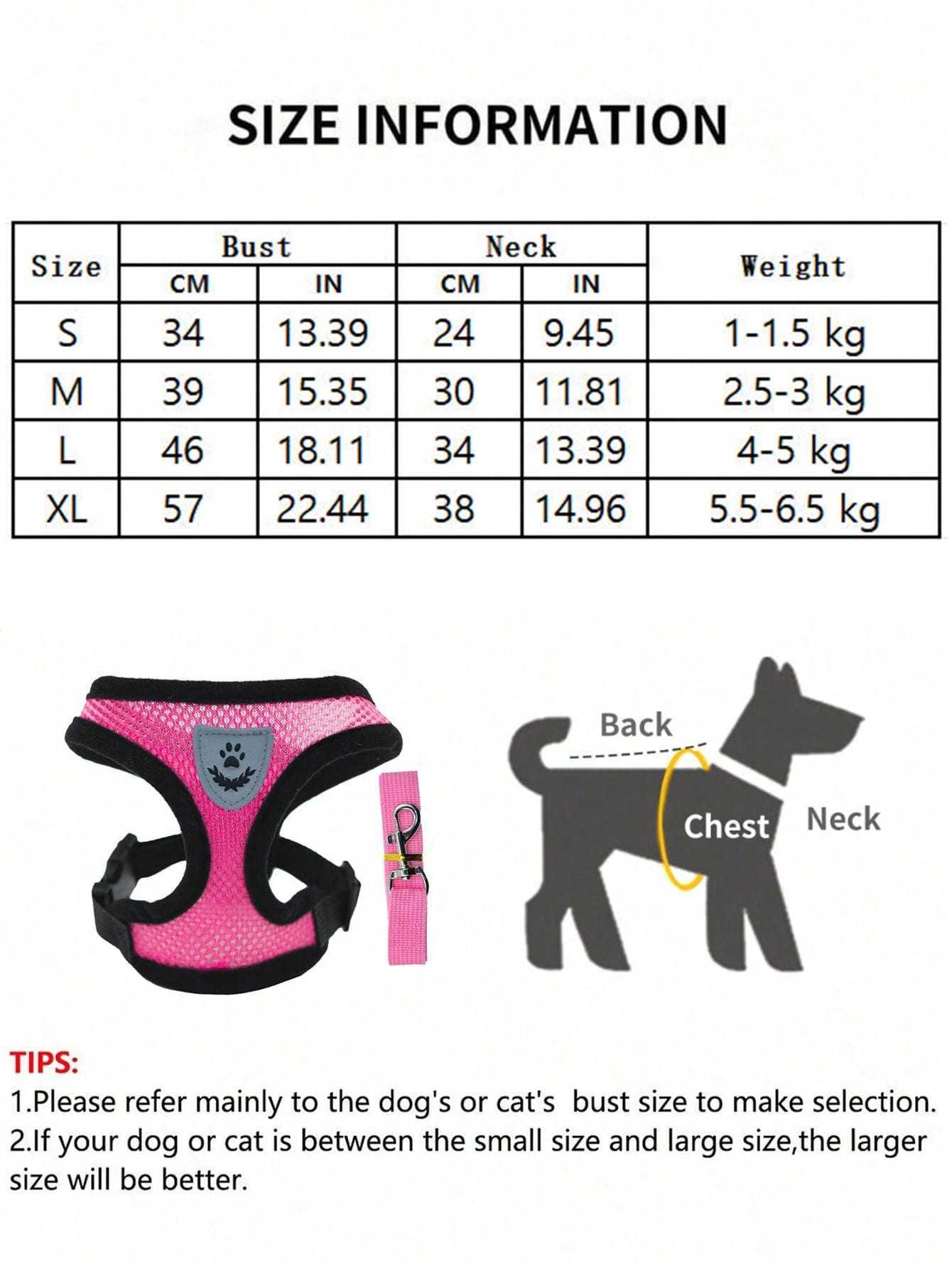 Hot pink colorblock polyester pet harness leash with anti-pulling chest strap for outdoor walking with dogs or cats, 120cm length