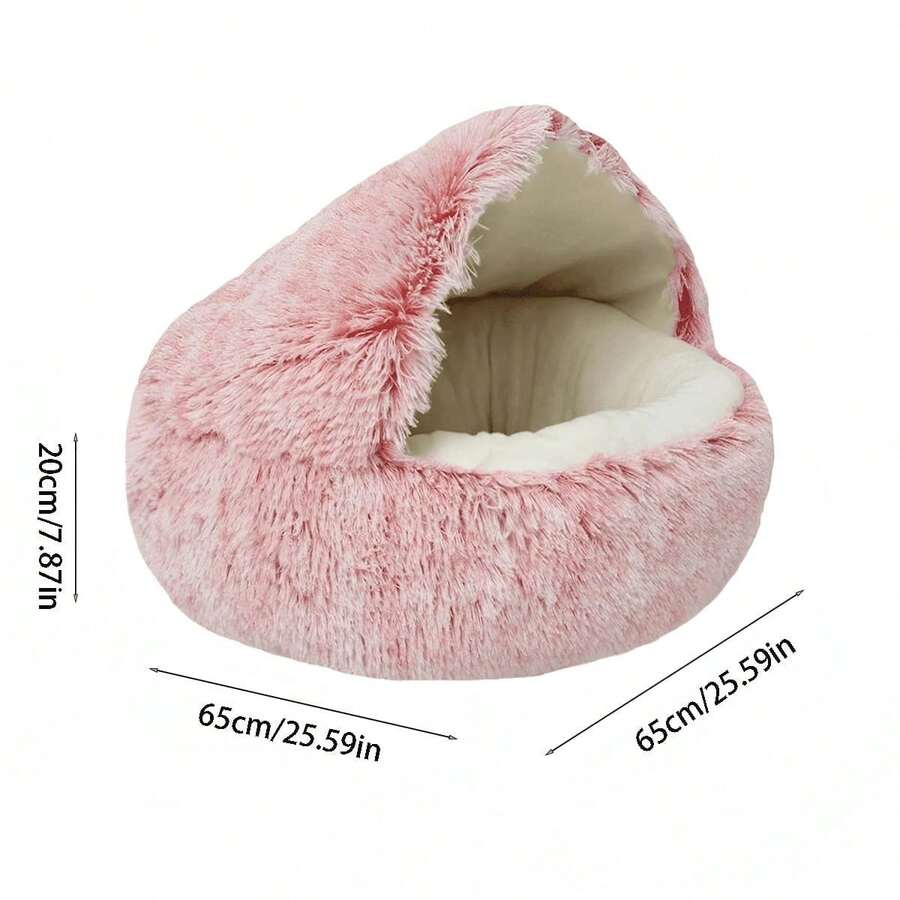 Grey plaid pet cave bed with a warm polyester cover and polypropylene fiber filling designed for indoor cats, puppies, and rabbits.