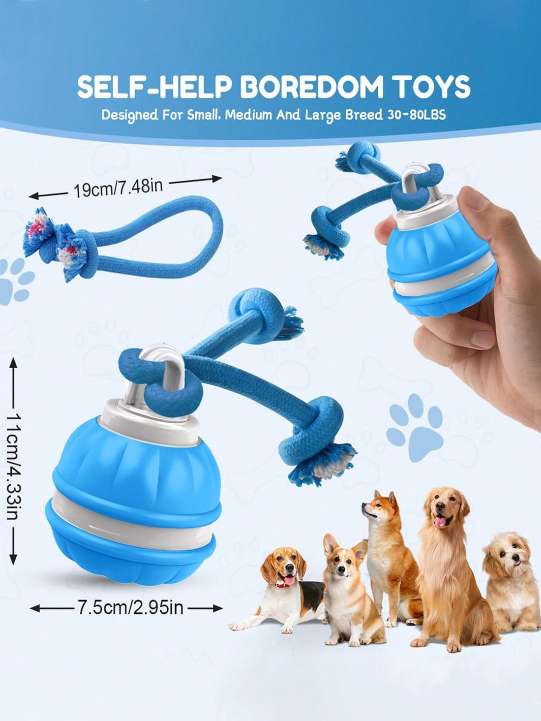 Smart Electric Dog Ball Toy, Motion Sensor Rolling Ball With Durable Rope Tail, Interactive Puppy Toy, Multiple Game Modes, USB Rechargeable Pet Toy, Suitable For Small And Medium Dogs Indoor Entertainment