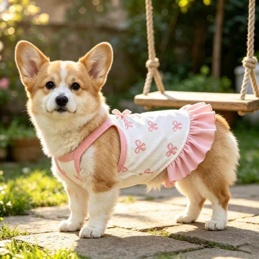 Cherry Print Pet Dress, Sleeveless Ruffle Hem Breathable For Small Dogs And Cats, Suitable For Poodle Teddy Chihuahua, Anti-Shedding