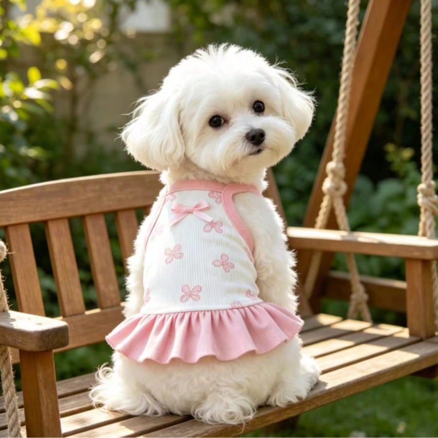 Cherry Print Pet Dress, Sleeveless Ruffle Hem Breathable For Small Dogs And Cats, Suitable For Poodle Teddy Chihuahua, Anti-Shedding