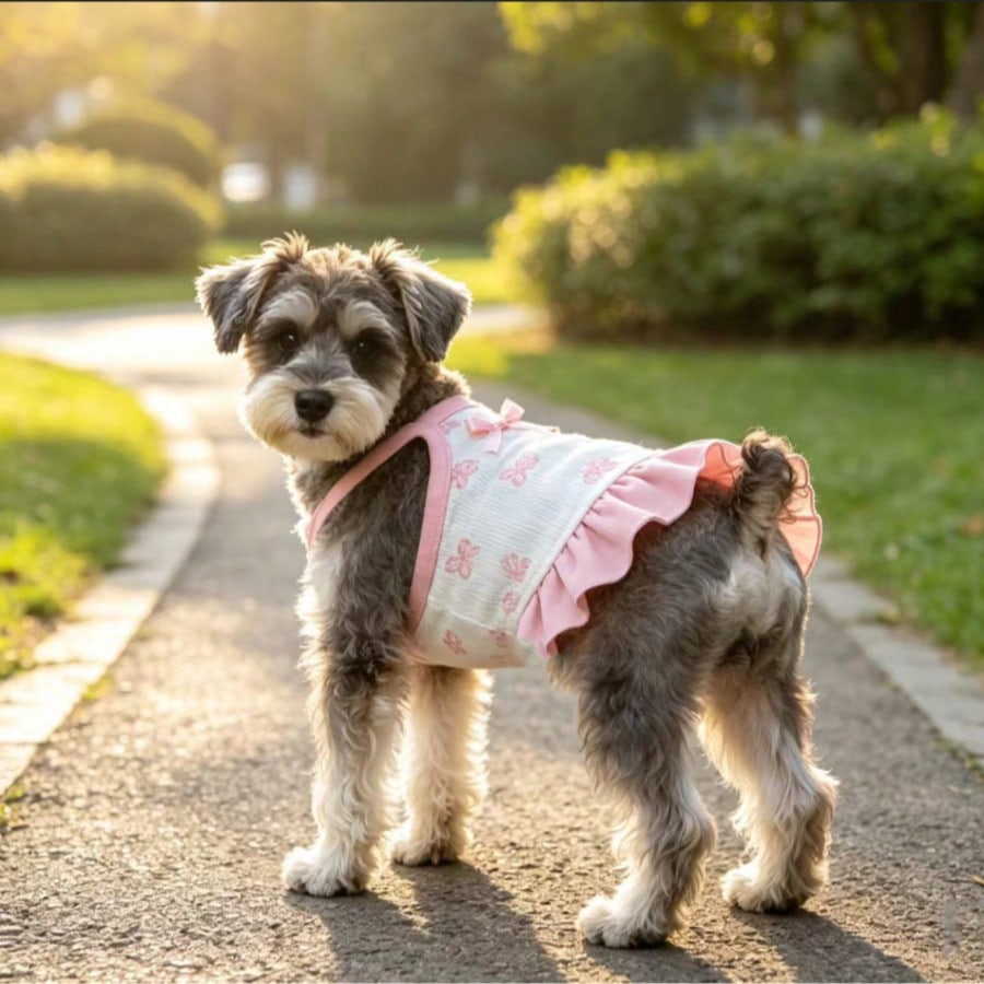 Cherry Print Pet Dress, Sleeveless Ruffle Hem Breathable For Small Dogs And Cats, Suitable For Poodle Teddy Chihuahua, Anti-Shedding