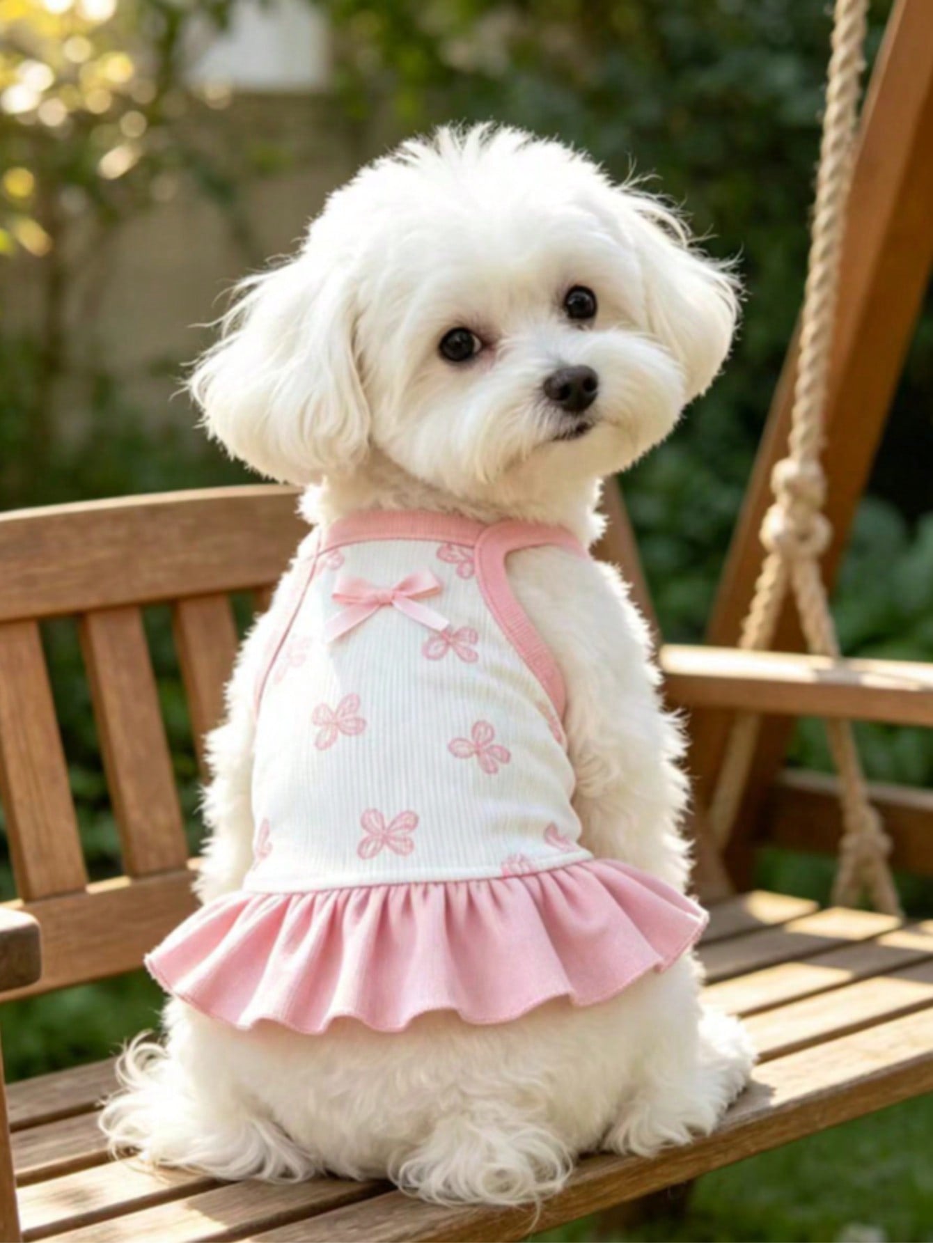 Cherry Print Pet Dress, Sleeveless Ruffle Hem Breathable For Small Dogs And Cats, Suitable For Poodle Teddy Chihuahua, Anti-Shedding