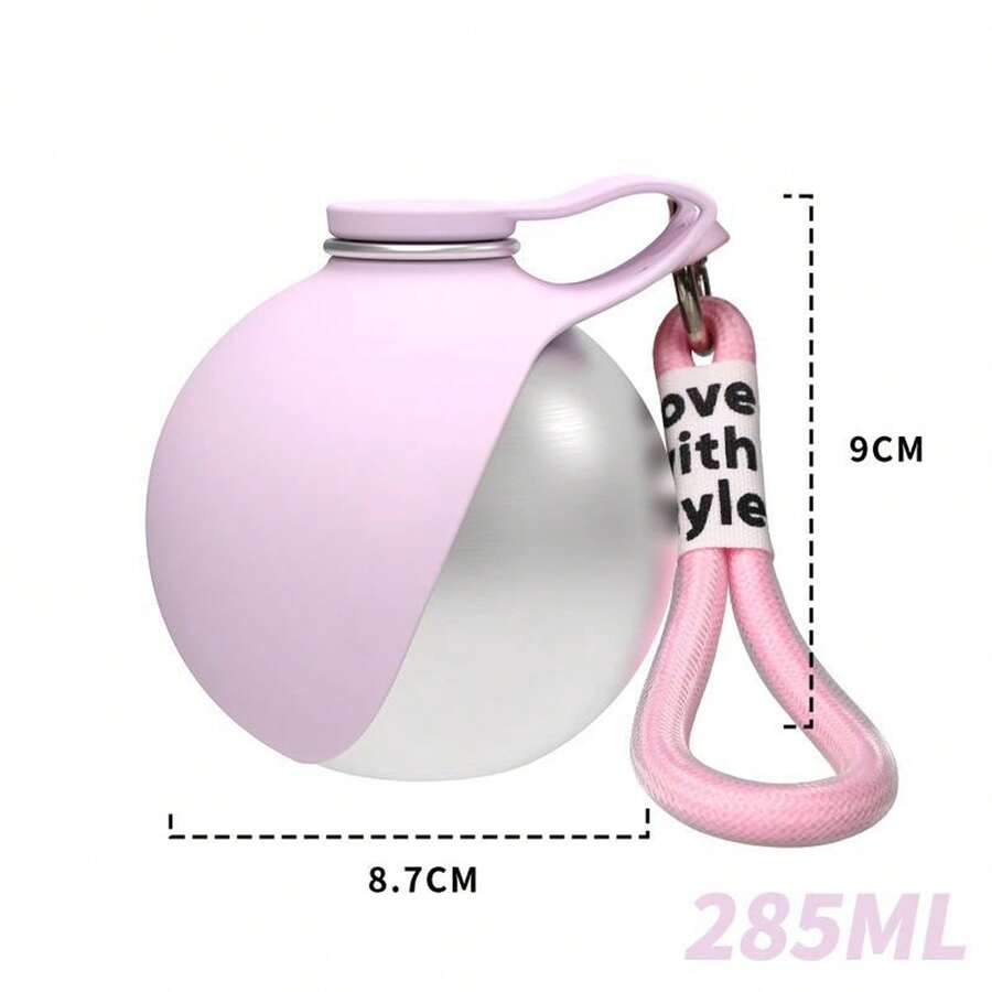 Portable 2-in-1 stainless steel dog water bottle with a colorblock design and foldable bowl, 285 ml capacity for dogs and cats.