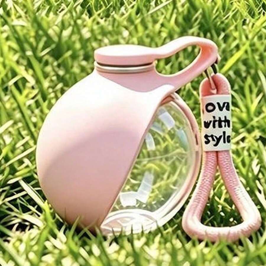Portable 2-in-1 stainless steel dog water bottle with a colorblock design and foldable bowl, 285 ml capacity for dogs and cats.
