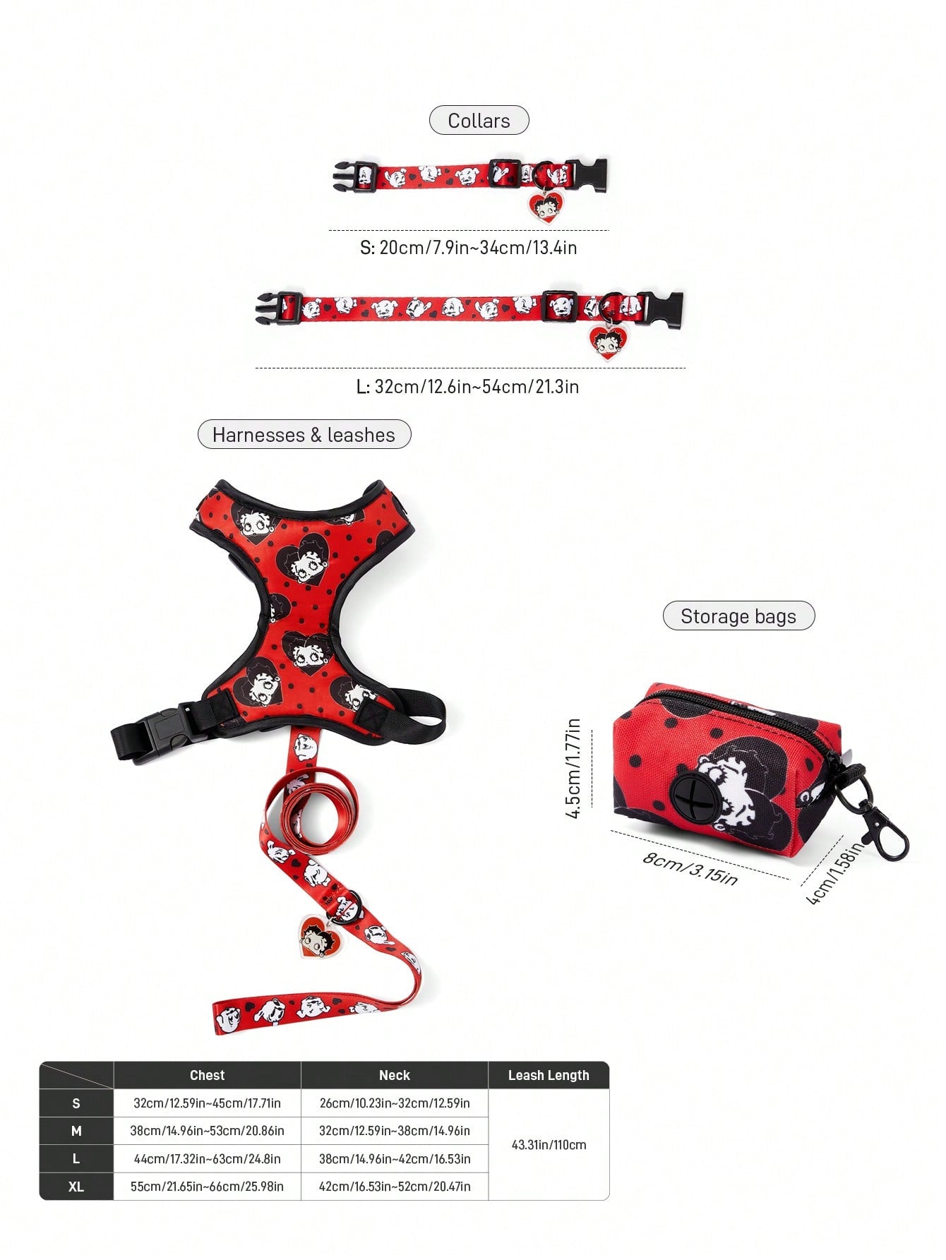 Multicolor cartoon pattern polyester pet harness and leash set with adjustable harness length for cats and dogs