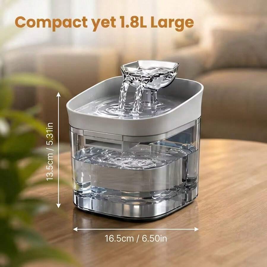 1.8L automatic circulating pet water fountain dispenser with USB power connection for cats and dogs