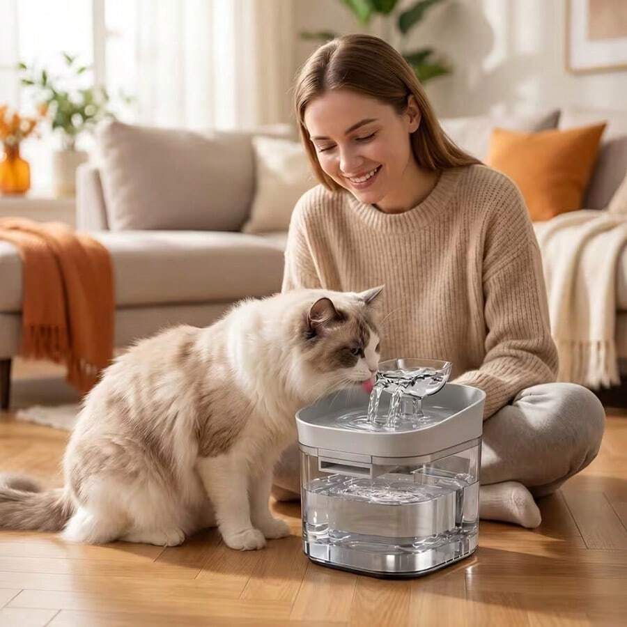 1.8L automatic circulating pet water fountain dispenser with USB power connection for cats and dogs