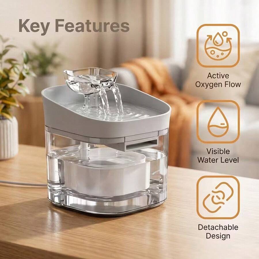 1.8L automatic circulating pet water fountain dispenser with USB power connection for cats and dogs