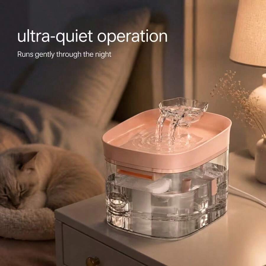 1.8L automatic circulating pet water fountain dispenser with USB power connection for cats and dogs