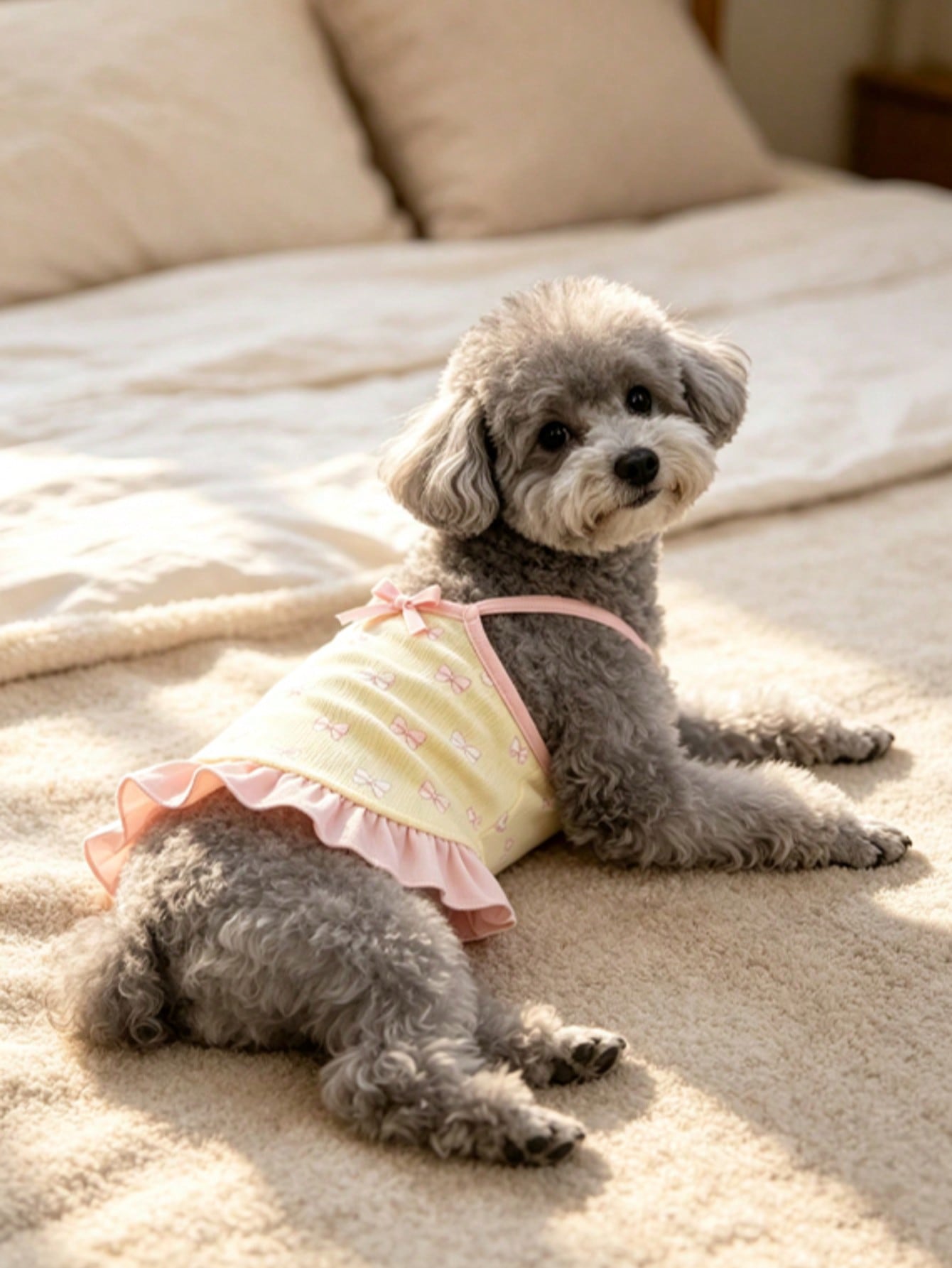 Cherry Print Pet Dress, Sleeveless Ruffle Hem Breathable For Small Dogs And Cats, Suitable For Poodle Teddy Chihuahua, Anti-Shedding