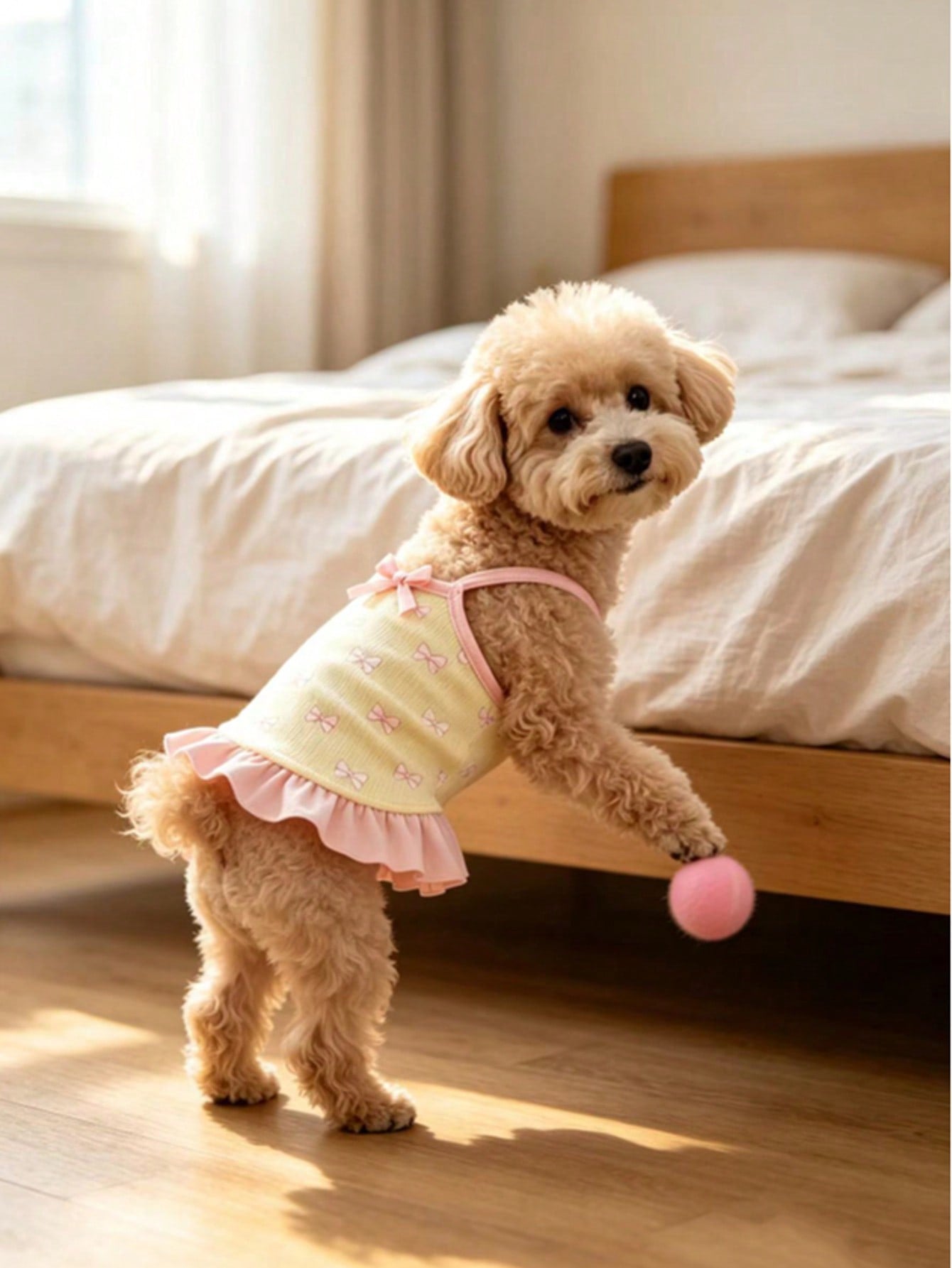 Cherry Print Pet Dress, Sleeveless Ruffle Hem Breathable For Small Dogs And Cats, Suitable For Poodle Teddy Chihuahua, Anti-Shedding