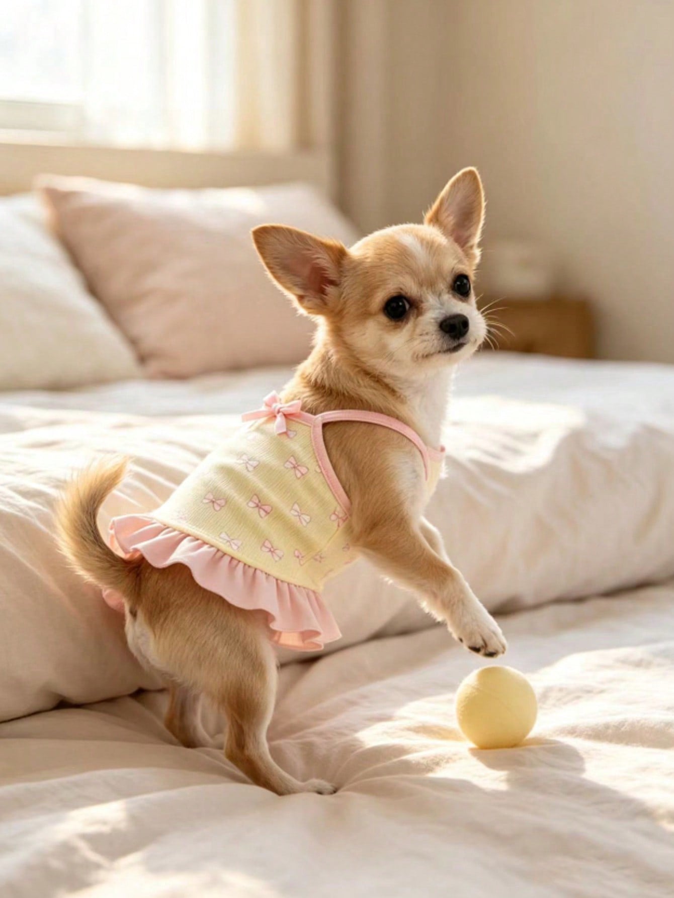 Cherry Print Pet Dress, Sleeveless Ruffle Hem Breathable For Small Dogs And Cats, Suitable For Poodle Teddy Chihuahua, Anti-Shedding
