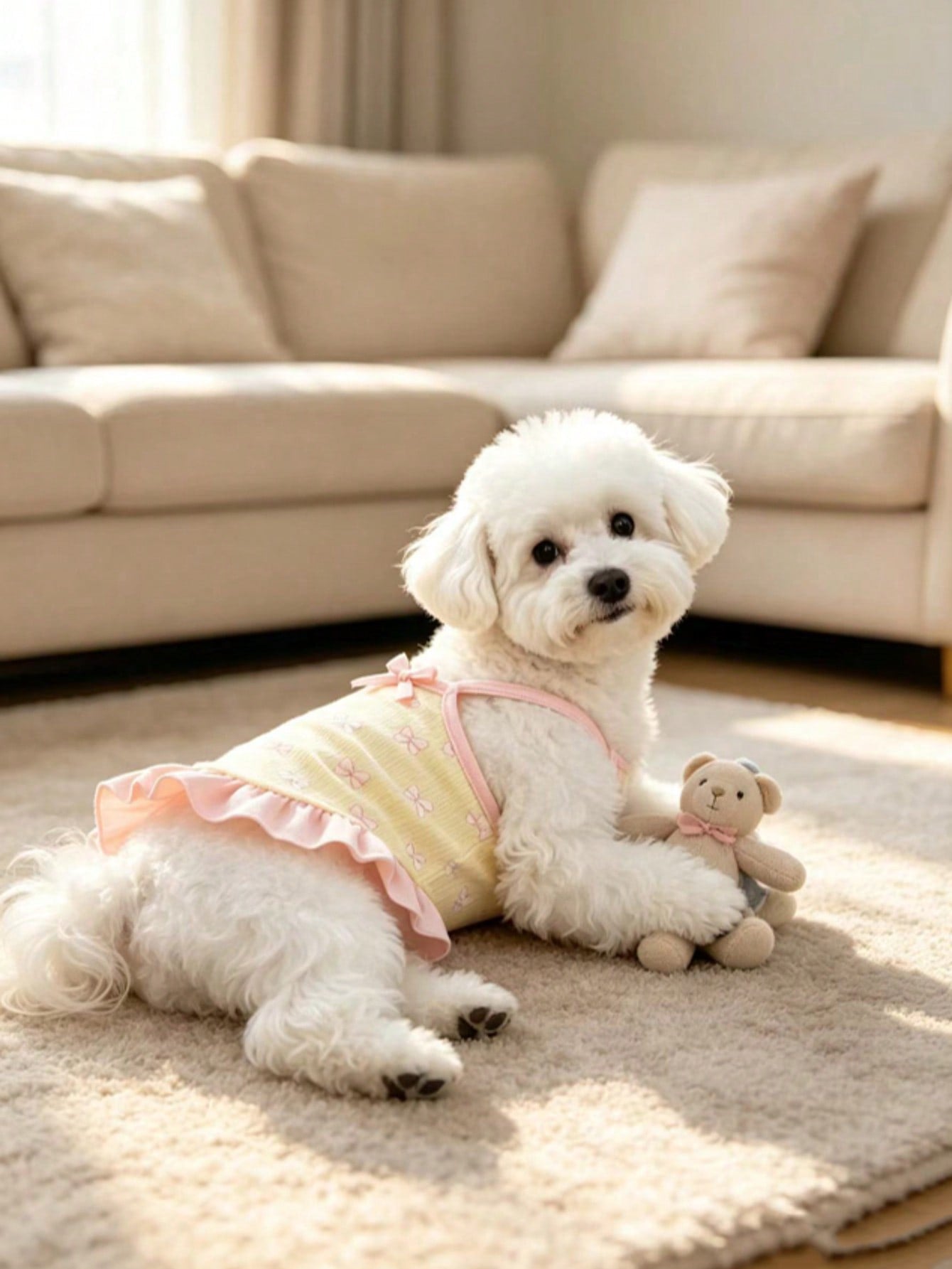 Cherry Print Pet Dress, Sleeveless Ruffle Hem Breathable For Small Dogs And Cats, Suitable For Poodle Teddy Chihuahua, Anti-Shedding