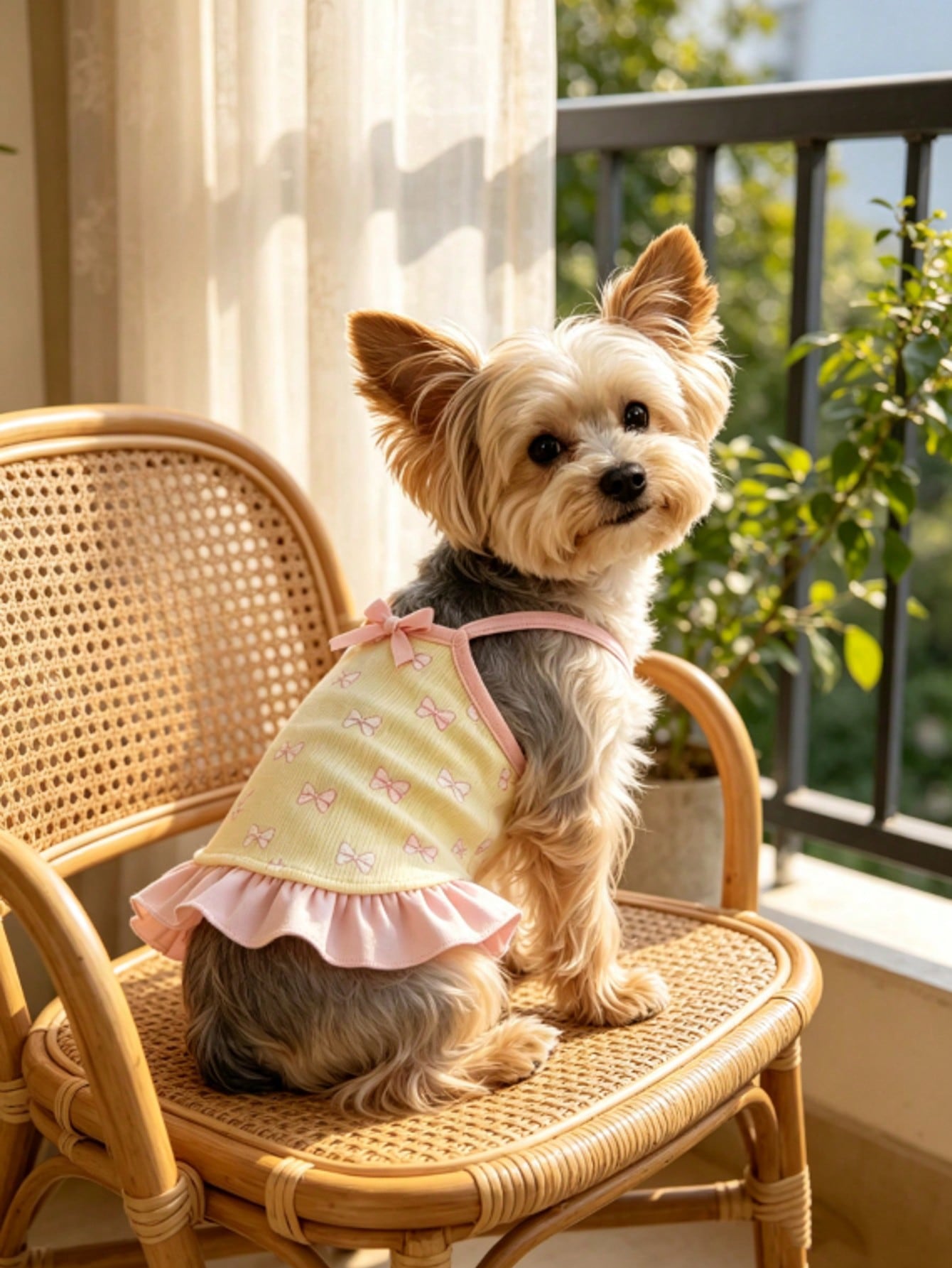 Cherry Print Pet Dress, Sleeveless Ruffle Hem Breathable For Small Dogs And Cats, Suitable For Poodle Teddy Chihuahua, Anti-Shedding