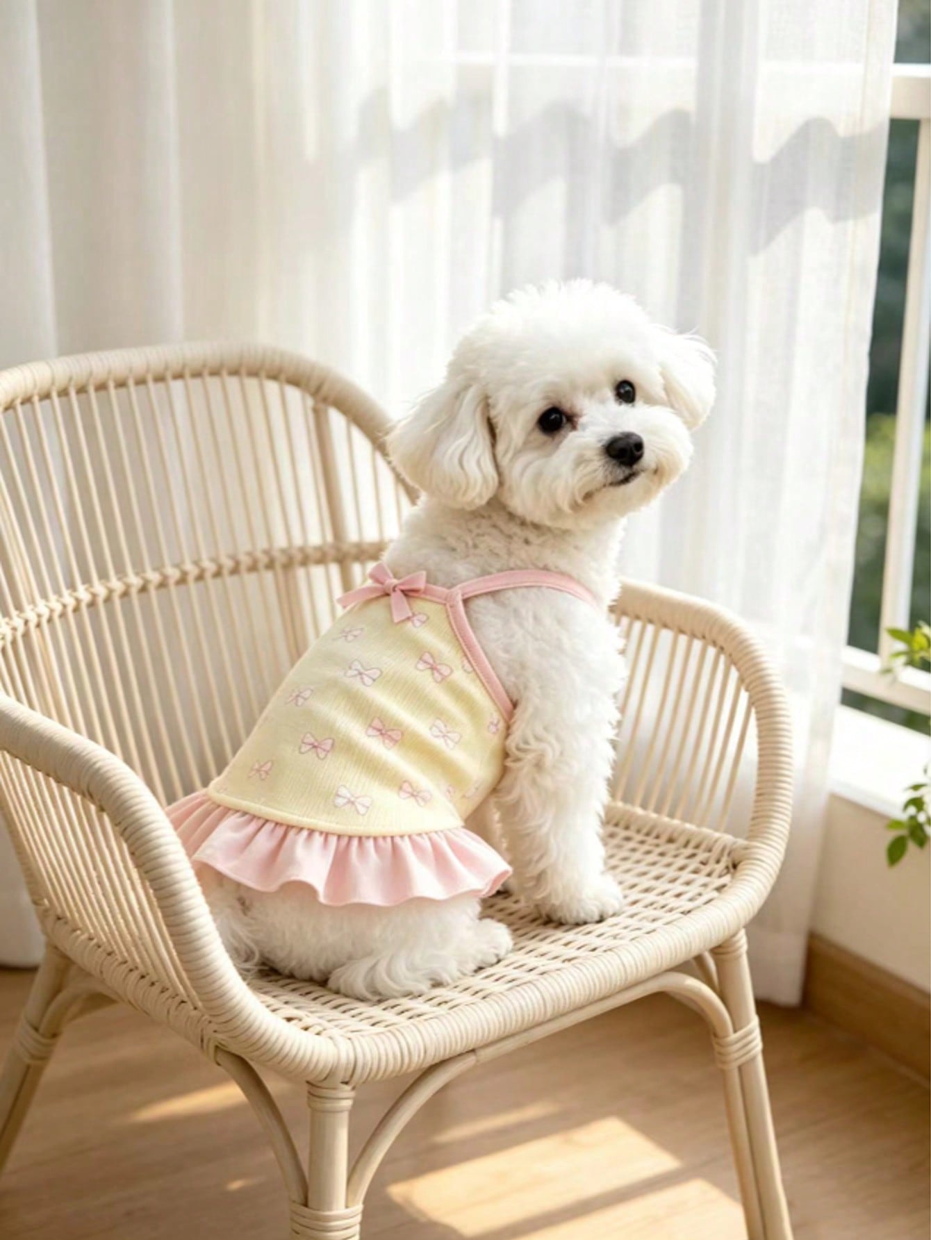 Cherry Print Pet Dress, Sleeveless Ruffle Hem Breathable For Small Dogs And Cats, Suitable For Poodle Teddy Chihuahua, Anti-Shedding