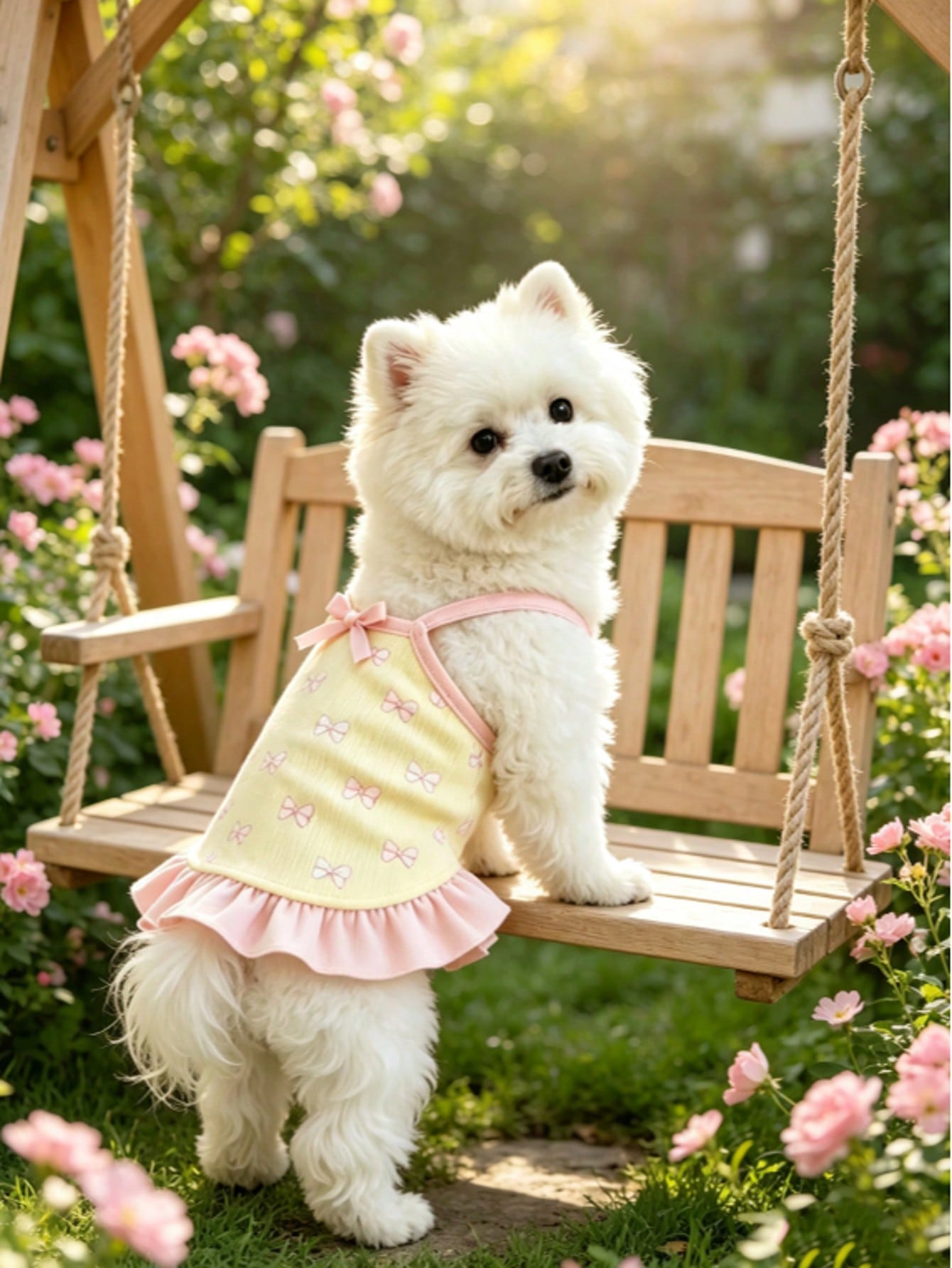 Cherry Print Pet Dress, Sleeveless Ruffle Hem Breathable For Small Dogs And Cats, Suitable For Poodle Teddy Chihuahua, Anti-Shedding