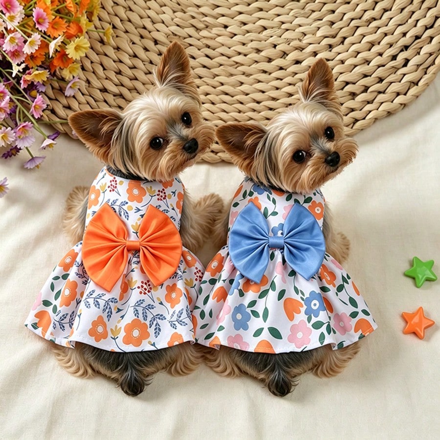 1pc Spring Pet Dog Princess Dress, Cute Kitten Dress, Dress With Bow And Lace Decoration, Suitable For Small And Medium Puppies, Poodle, Chihuahua