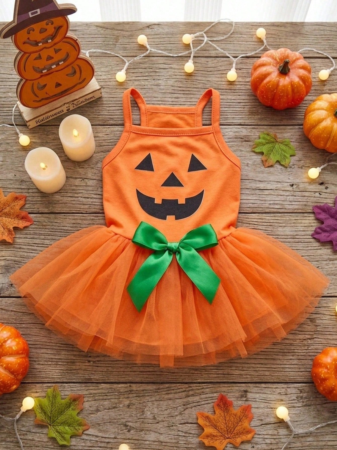 1pc Halloween Orange Pumpkin & Funny Face Print Cute Mesh Tulle Dress For Cats/Dogs