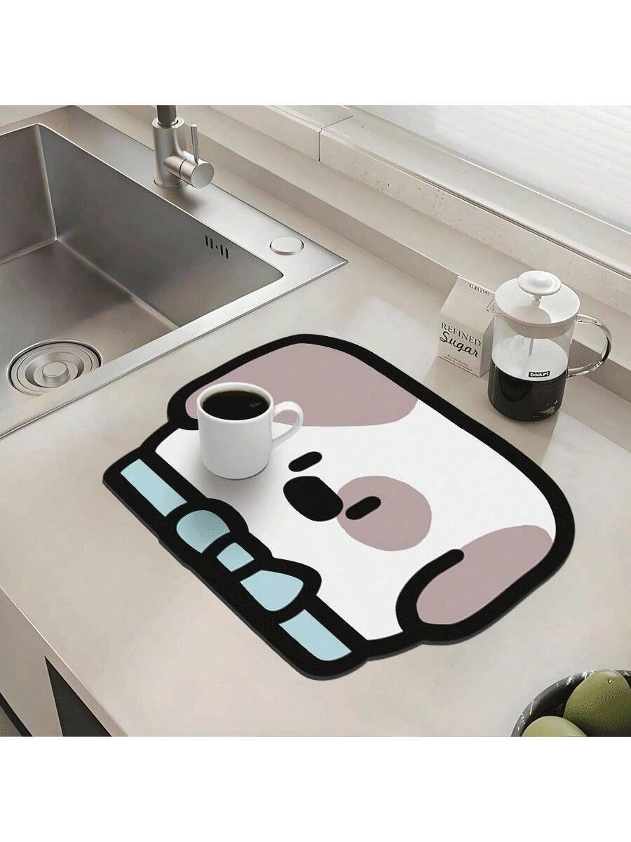Multicolor cartoon hand-painted style pet feeding mat for cats and dogs, water-absorbing polyester pet bowl placemat.
