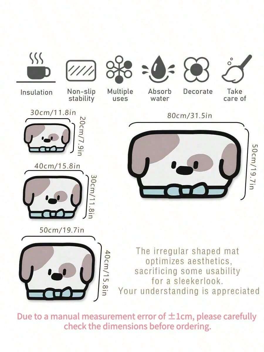 Multicolor cartoon hand-painted style pet feeding mat for cats and dogs, water-absorbing polyester pet bowl placemat.
