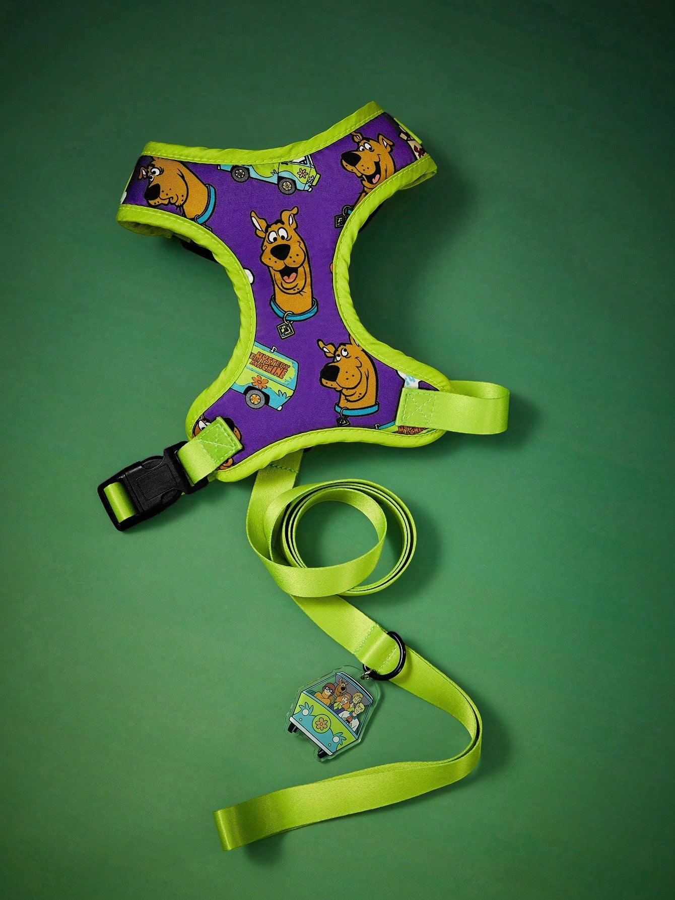 Multicolor cartoon pattern pet collar and leash set with adjustable polyester straps and portable storage bag for cats and dogs