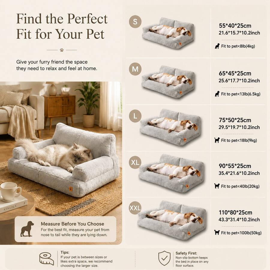 Orange plush cat sofa bed with high-resilience polyester filling and durable frame for small dogs and cats