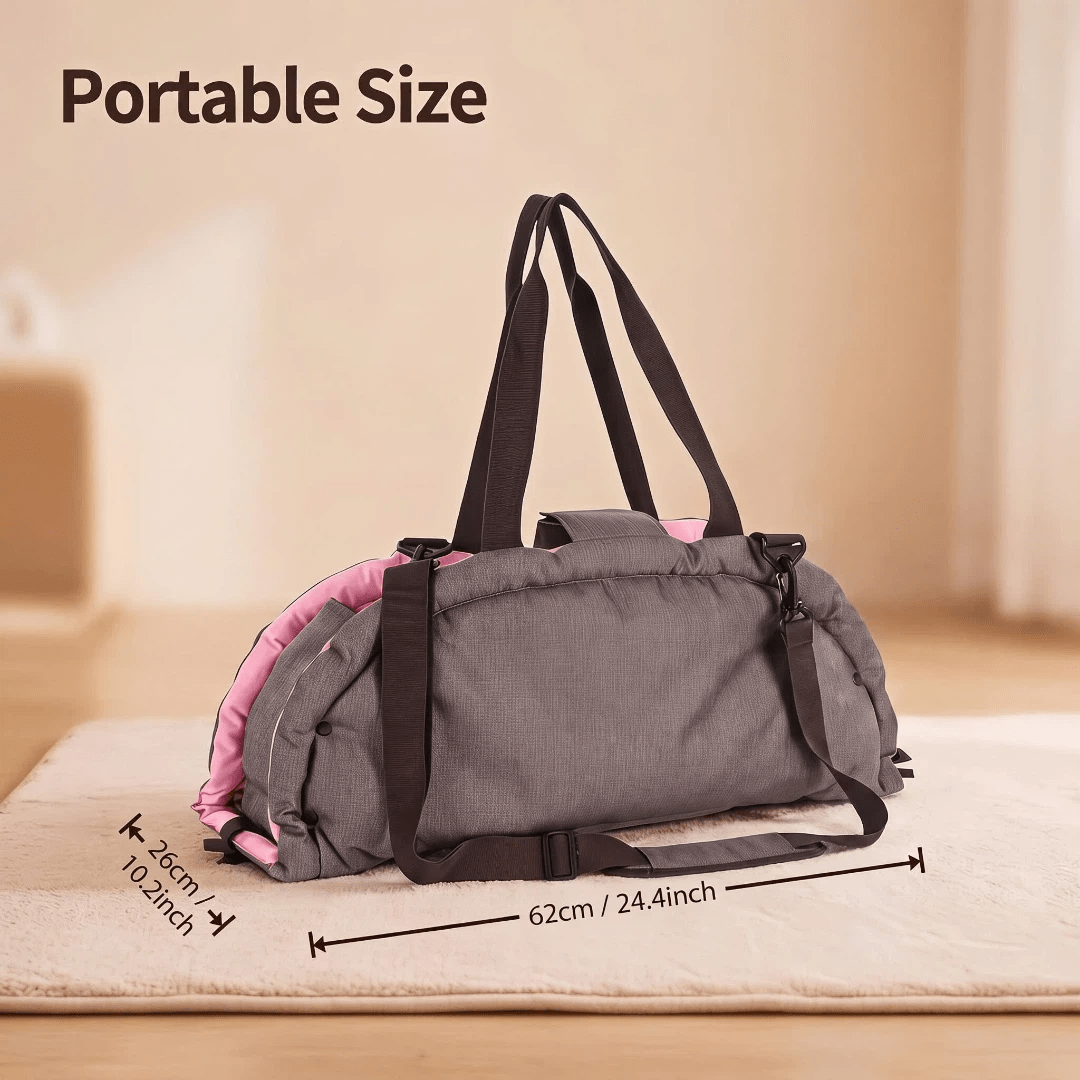 Pink 2-in-1 foldable soft pet travel bed carrier and cozy rest mat for small and medium dogs and cats measuring 62x26x28cm