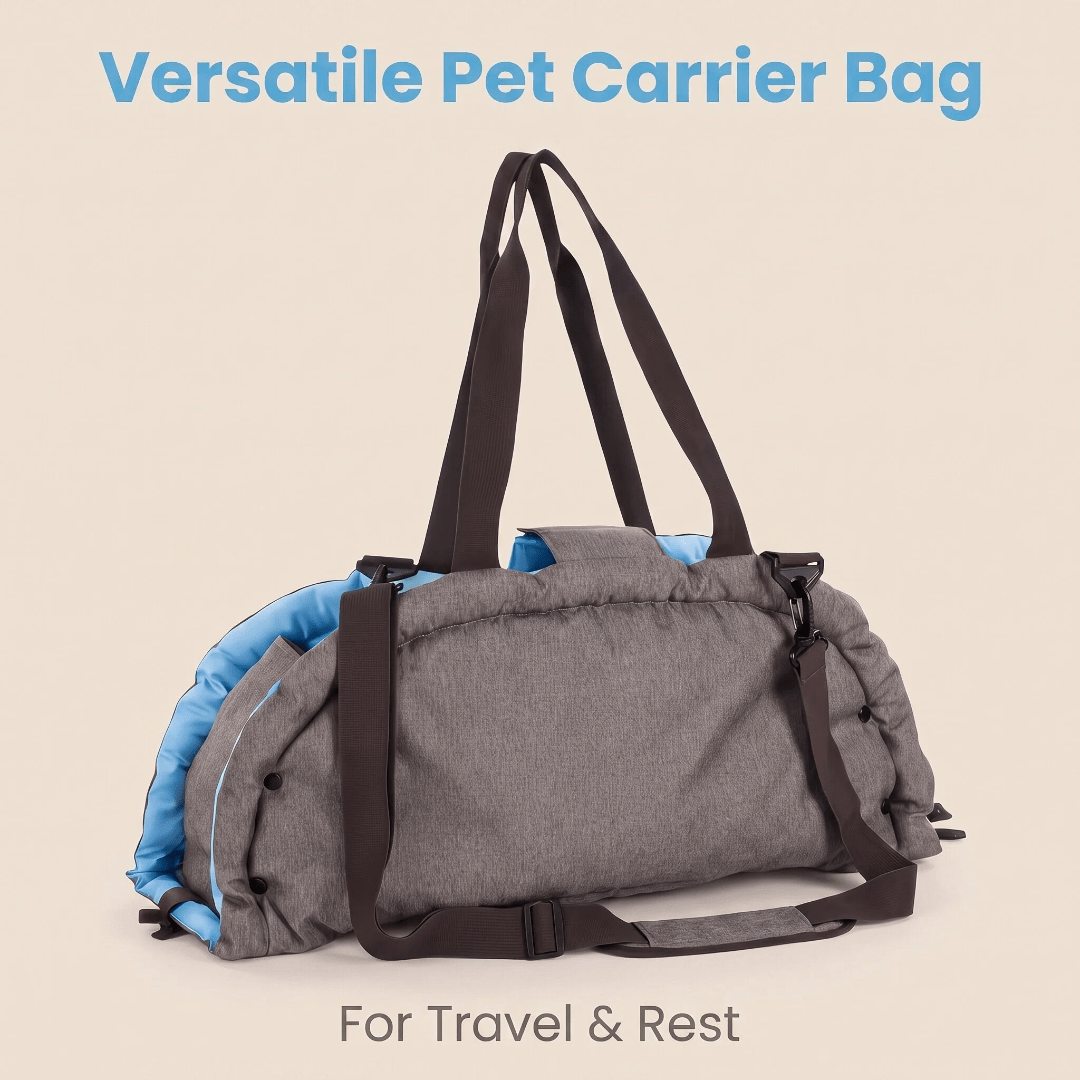 Pink 2-in-1 foldable soft pet travel bed carrier and cozy rest mat for small and medium dogs and cats measuring 62x26x28cm