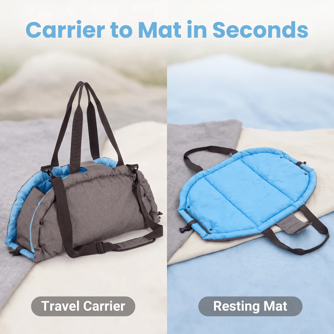 Pink 2-in-1 foldable soft pet travel bed carrier and cozy rest mat for small and medium dogs and cats measuring 62x26x28cm